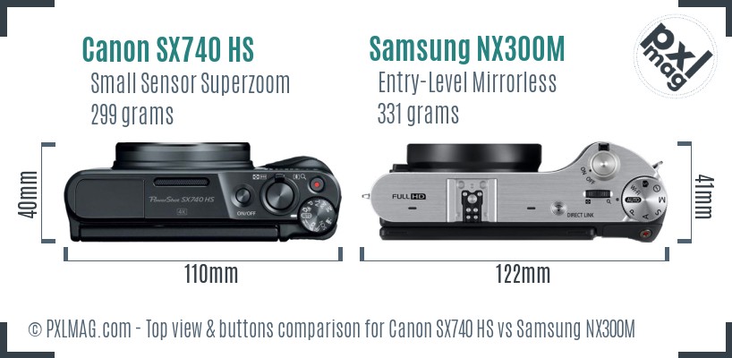 Canon SX740 HS vs Samsung NX300M top view buttons comparison