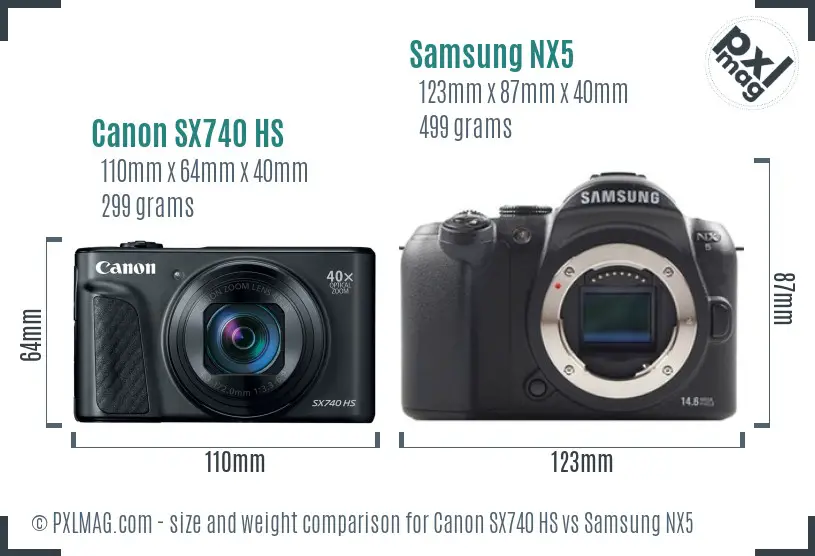 Canon SX740 HS vs Samsung NX5 size comparison Canon SX740 HS vs Samsung NX5 size comparison