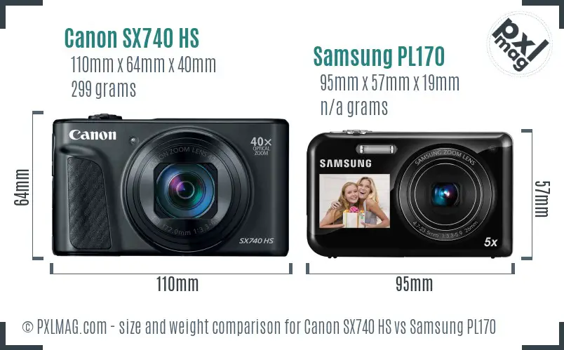 Canon SX740 HS vs Samsung PL170 size comparison