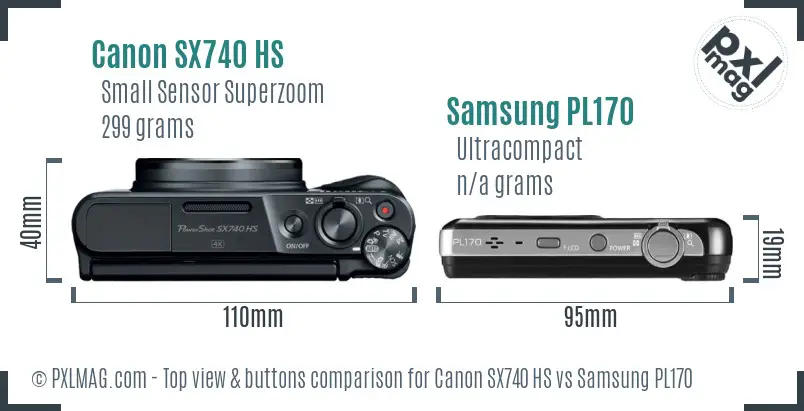 Canon SX740 HS vs Samsung PL170 top view buttons comparison