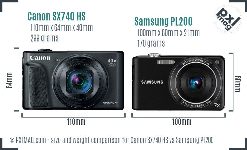 Canon SX740 HS vs Samsung PL200 size comparison