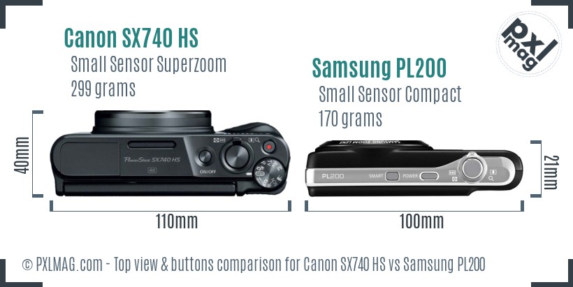 Canon SX740 HS vs Samsung PL200 top view buttons comparison