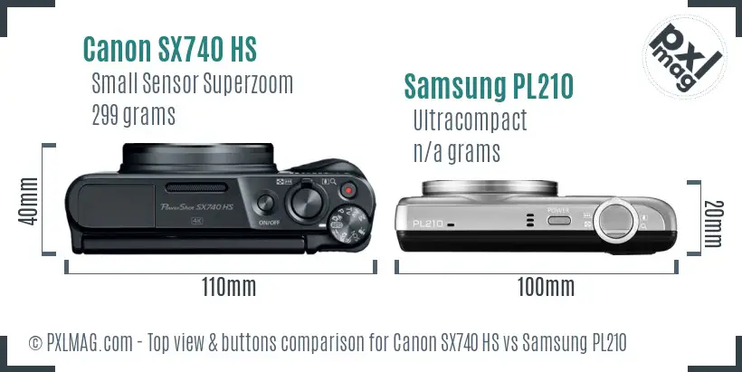 Canon SX740 HS vs Samsung PL210 top view buttons comparison Canon SX740 HS vs Samsung PL210 top view buttons comparison