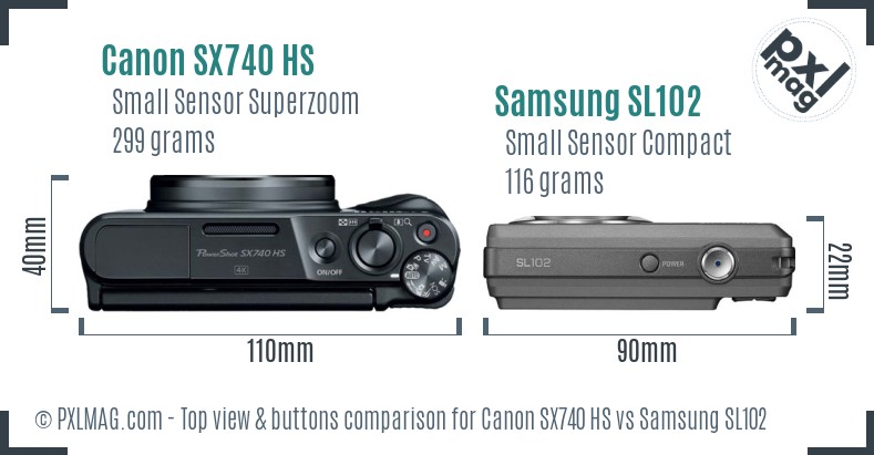 Canon SX740 HS vs Samsung SL102 top view buttons comparison