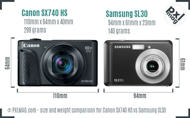 Canon SX740 HS vs Samsung SL30 size comparison