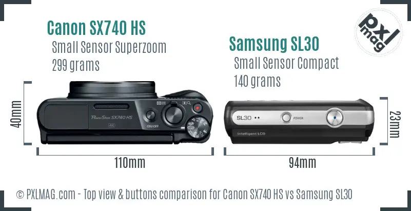 Canon SX740 HS vs Samsung SL30 top view buttons comparison