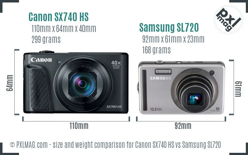 Canon SX740 HS vs Samsung SL720 size comparison