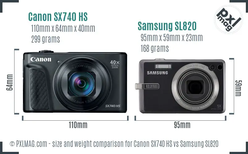 Canon SX740 HS vs Samsung SL820 size comparison