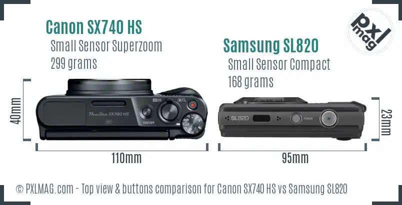 Canon SX740 HS vs Samsung SL820 top view buttons comparison