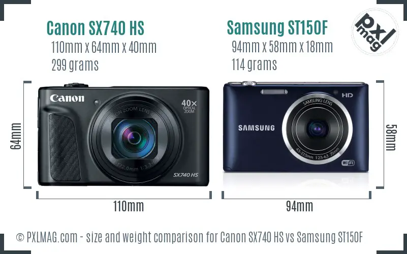 Canon SX740 HS vs Samsung ST150F size comparison