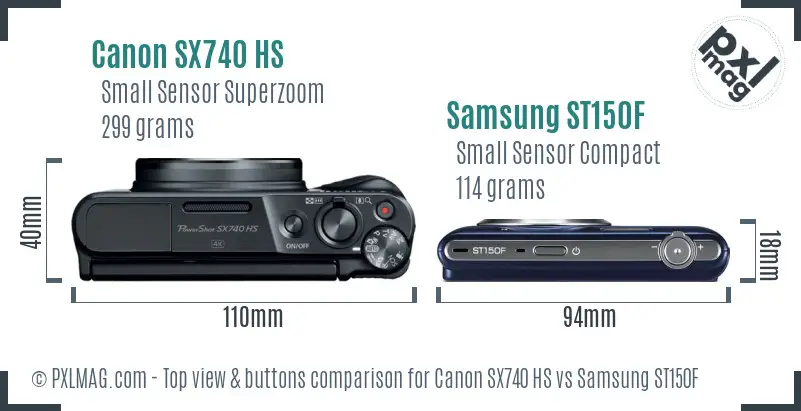 Canon SX740 HS vs Samsung ST150F top view buttons comparison