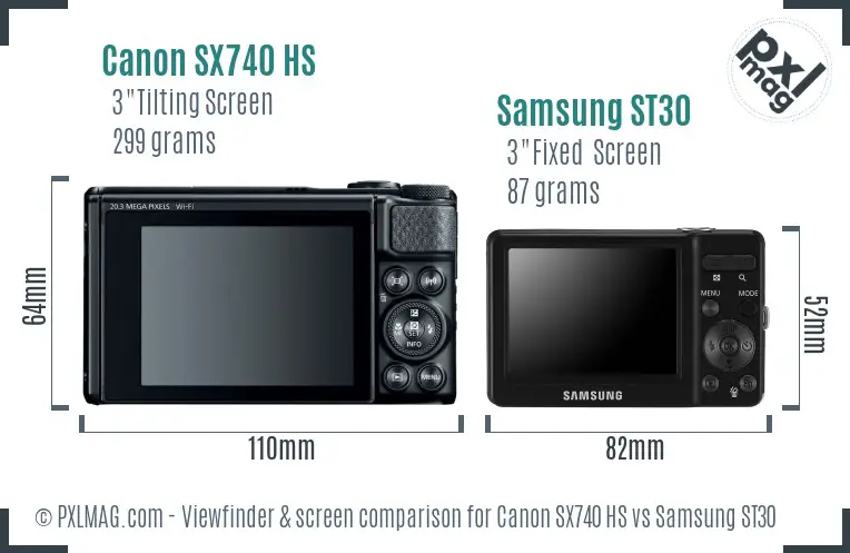 Canon SX740 HS vs Samsung ST30 Screen and Viewfinder comparison