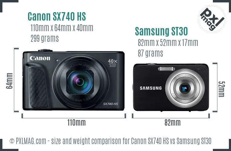 Canon SX740 HS vs Samsung ST30 size comparison