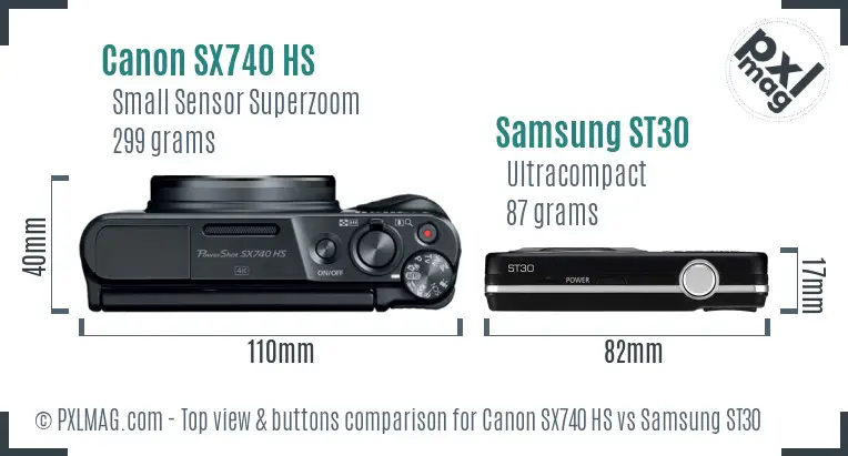 Canon SX740 HS vs Samsung ST30 top view buttons comparison