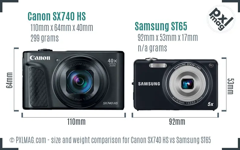 Canon SX740 HS vs Samsung ST65 size comparison