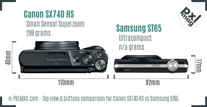 Canon SX740 HS vs Samsung ST65 top view buttons comparison
