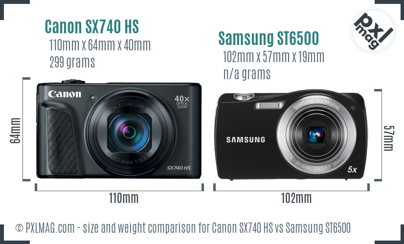 Canon SX740 HS vs Samsung ST6500 size comparison