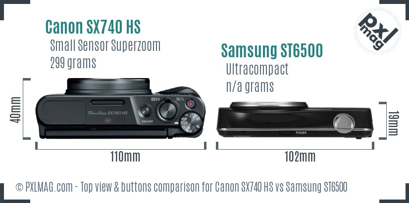 Canon SX740 HS vs Samsung ST6500 top view buttons comparison