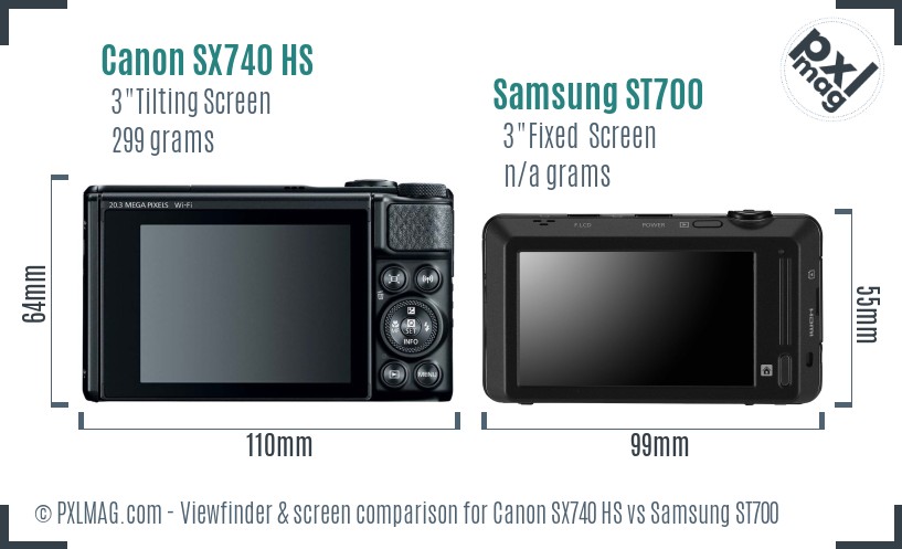 Canon SX740 HS vs Samsung ST700 Screen and Viewfinder comparison