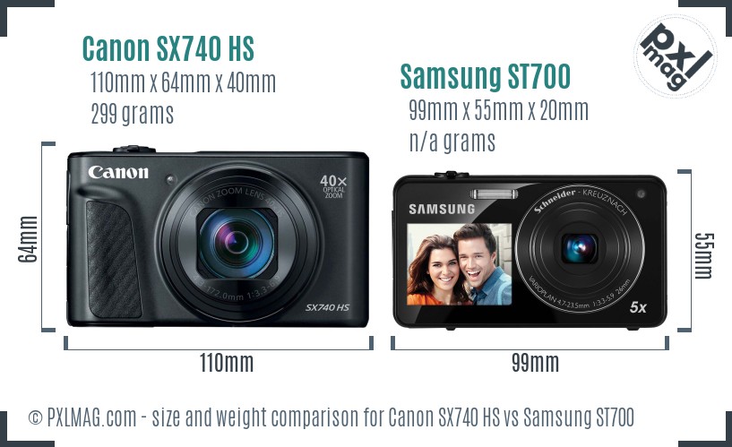 Canon SX740 HS vs Samsung ST700 size comparison