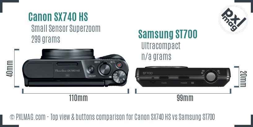 Canon SX740 HS vs Samsung ST700 top view buttons comparison