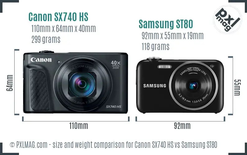 Canon SX740 HS vs Samsung ST80 size comparison