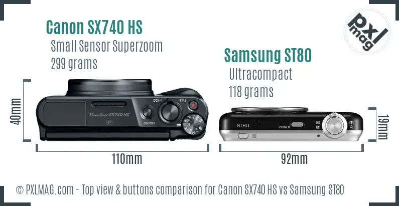 Canon SX740 HS vs Samsung ST80 top view buttons comparison