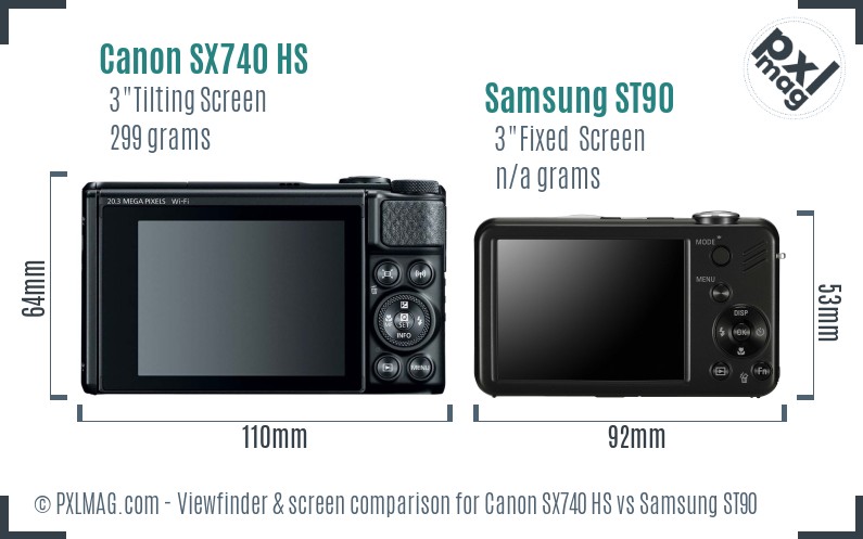 Canon SX740 HS vs Samsung ST90 Screen and Viewfinder comparison