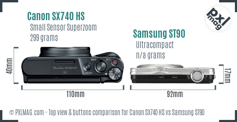 Canon SX740 HS vs Samsung ST90 top view buttons comparison