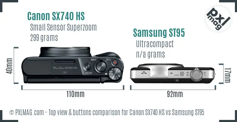Canon SX740 HS vs Samsung ST95 top view buttons comparison Canon SX740 HS vs Samsung ST95 top view buttons comparison