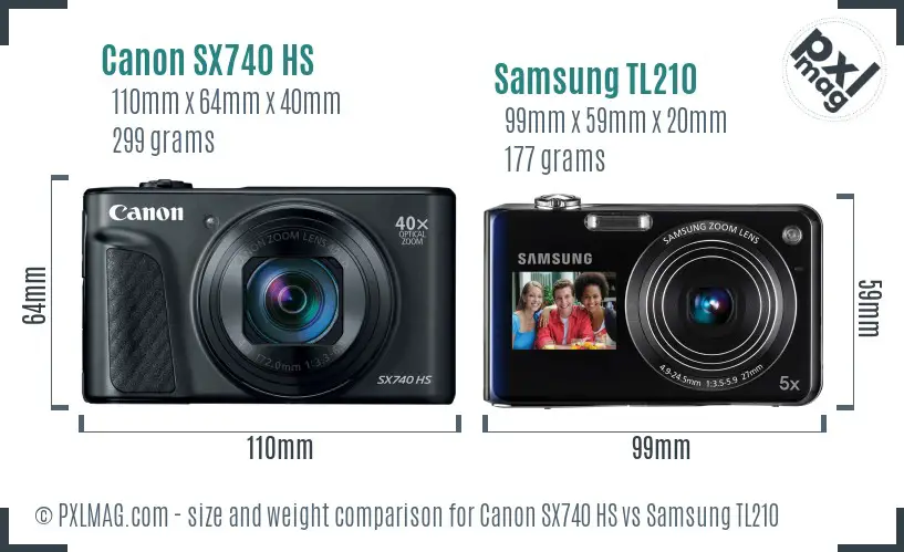 Canon SX740 HS vs Samsung TL210 size comparison