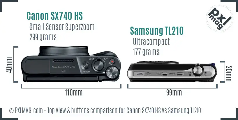 Canon SX740 HS vs Samsung TL210 top view buttons comparison