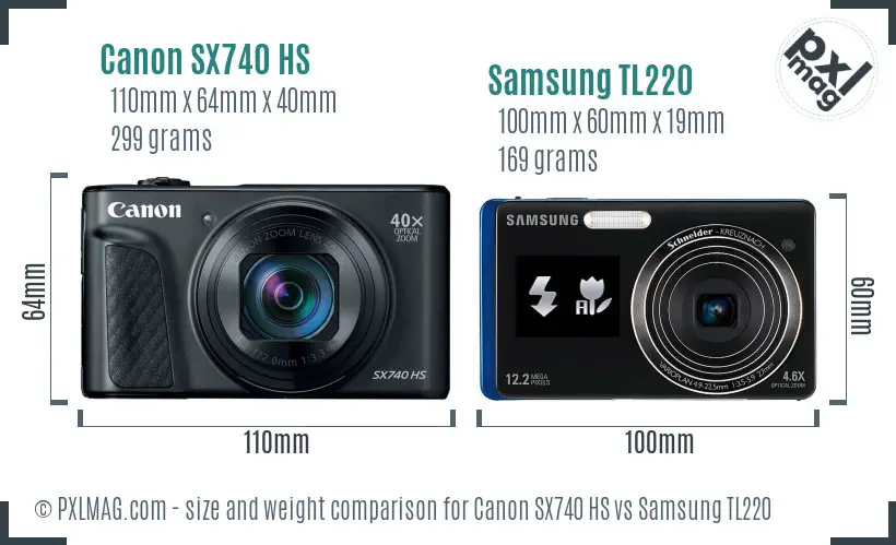 Canon SX740 HS vs Samsung TL220 size comparison
