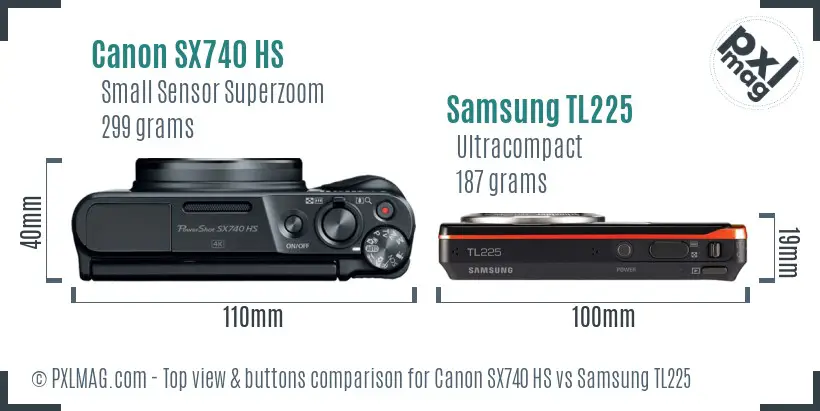 Canon SX740 HS vs Samsung TL225 top view buttons comparison Canon SX740 HS vs Samsung TL225 top view buttons comparison