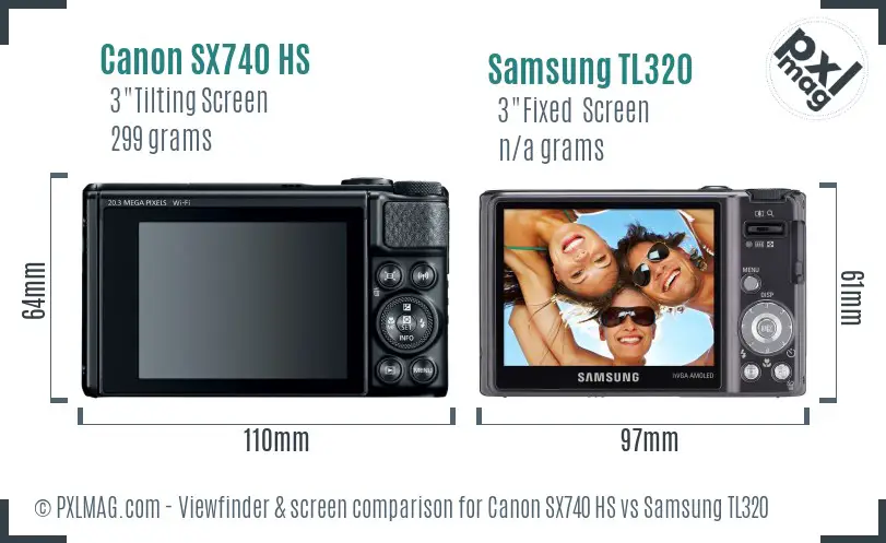 Canon SX740 HS vs Samsung TL320 Screen and Viewfinder comparison