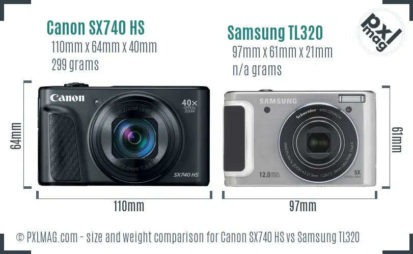 Canon SX740 HS vs Samsung TL320 size comparison