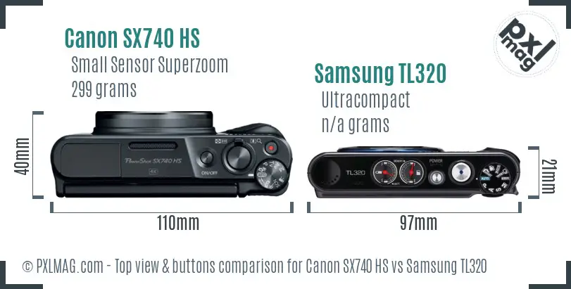 Canon SX740 HS vs Samsung TL320 top view buttons comparison