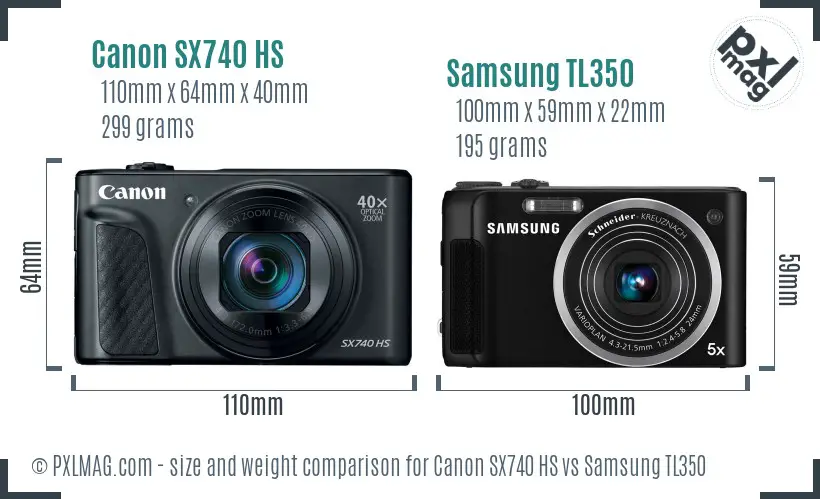 Canon SX740 HS vs Samsung TL350 size comparison