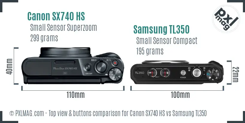 Canon SX740 HS vs Samsung TL350 top view buttons comparison