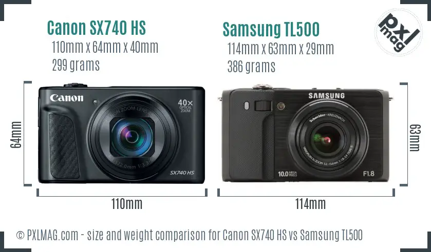 Canon SX740 HS vs Samsung TL500 size comparison Canon SX740 HS vs Samsung TL500 size comparison