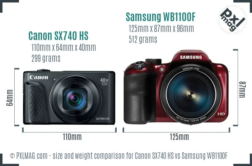 Canon SX740 HS vs Samsung WB1100F size comparison