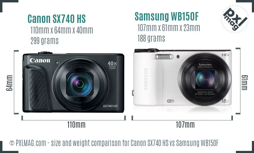 Canon SX740 HS vs Samsung WB150F size comparison