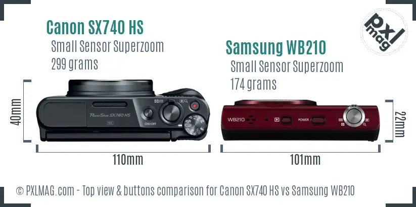 Canon SX740 HS vs Samsung WB210 top view buttons comparison