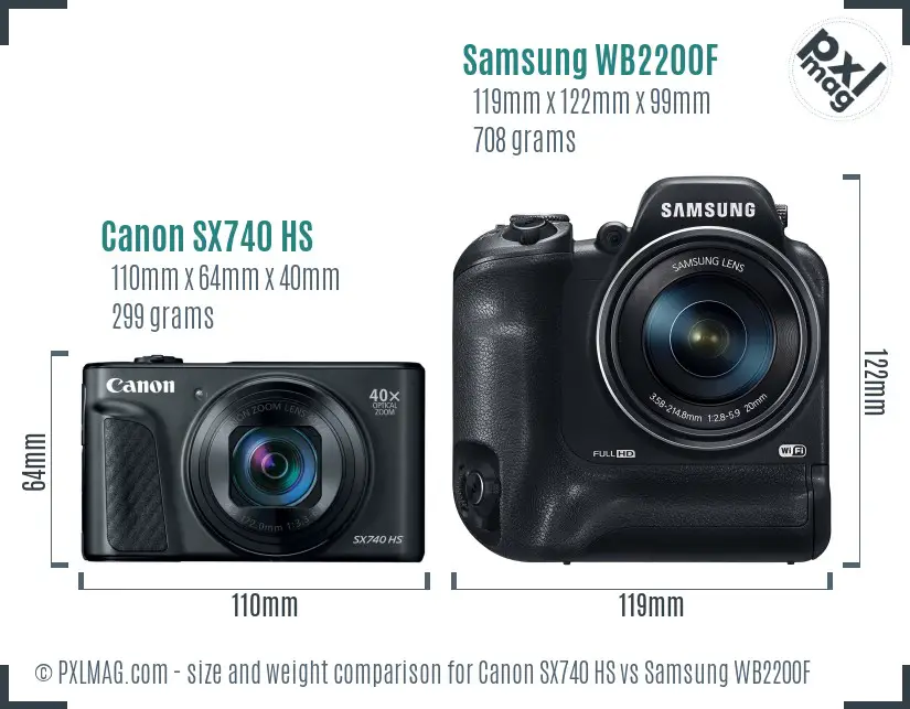 Canon SX740 HS vs Samsung WB2200F size comparison