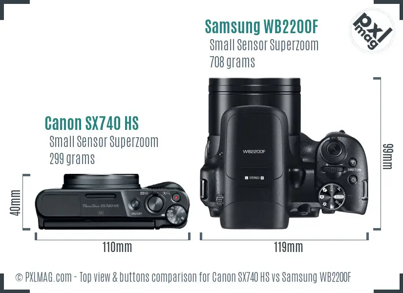 Canon SX740 HS vs Samsung WB2200F top view buttons comparison
