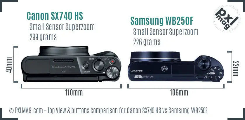 Canon SX740 HS vs Samsung WB250F top view buttons comparison