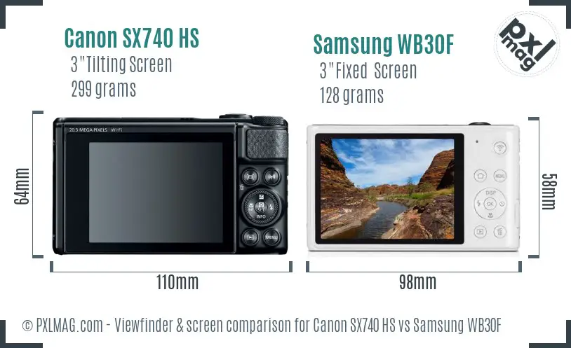 Canon SX740 HS vs Samsung WB30F Screen and Viewfinder comparison