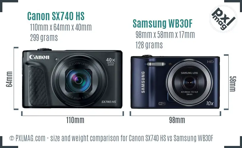 Canon SX740 HS vs Samsung WB30F size comparison