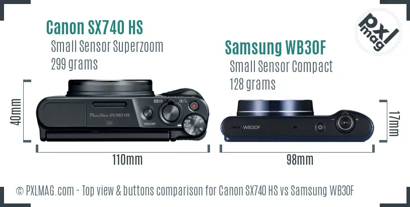 Canon SX740 HS vs Samsung WB30F top view buttons comparison