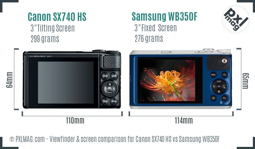 Canon SX740 HS vs Samsung WB350F Screen and Viewfinder comparison